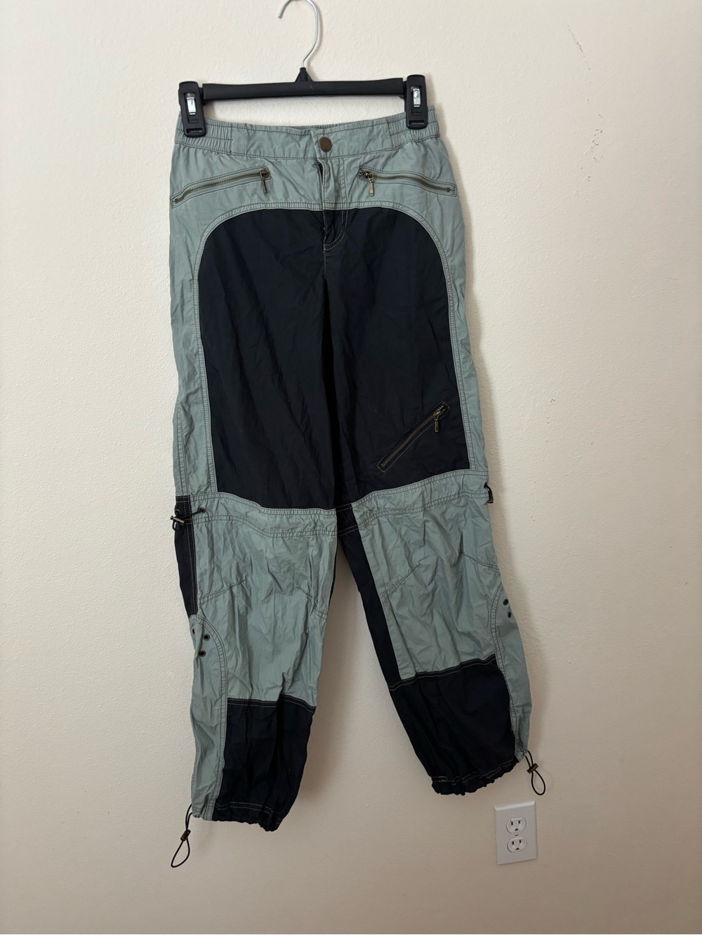 silence + noise Two-Tone Cargo Pants in Black & Sage Green